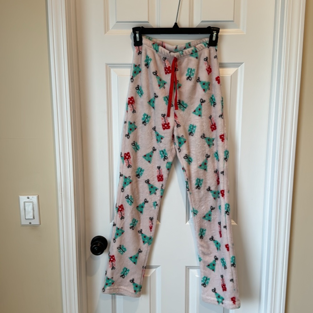 Christmas Fleece Pajama Pants - Pink w/ Green and Red - Small